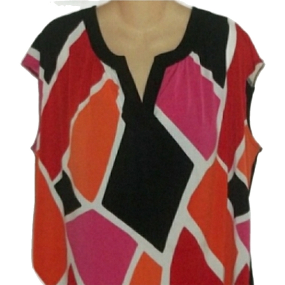 Worthington Geometric Blouse - Red, Pink, and Black, 3X - Picture 3 of 8